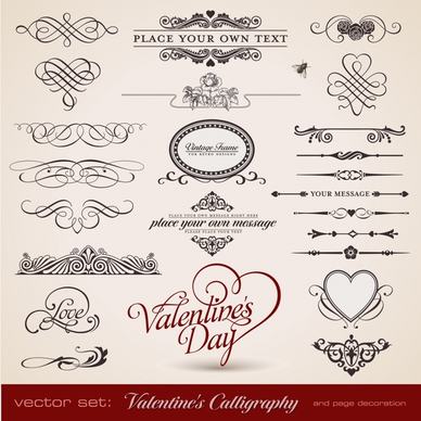 valentines card decorative elements vintage symmetric curves shapes