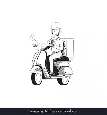 delivery man character icon black white handdrawn sketch