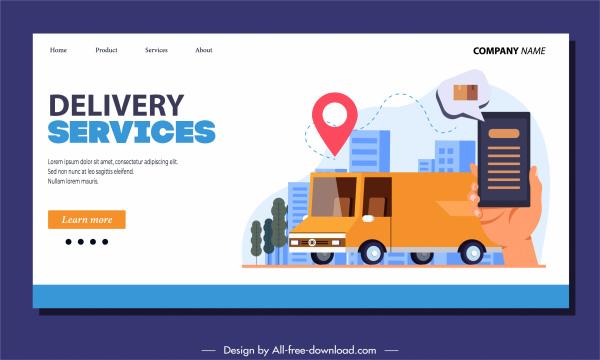 delivery service webpage template van smartphone sketch