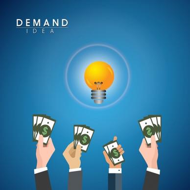 demand idea concept bright light bulb money icons