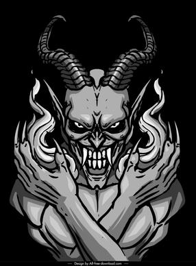 demon head icon symmetric classical cartoon handdrawn outline symmetric design 