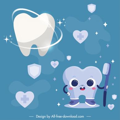 dental clinic advertising template cute stylized tooth sparkling decor