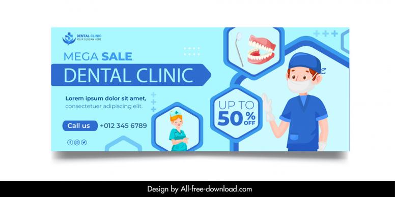 dental clinic sale banner template cute cartoon design geometric decor