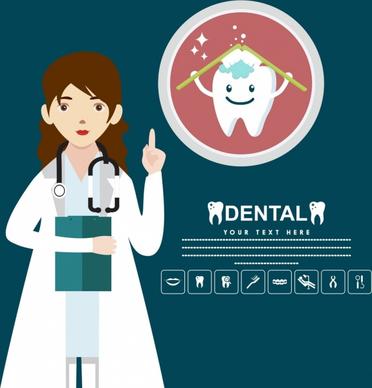 dental poster female dentist stylized tooth icon