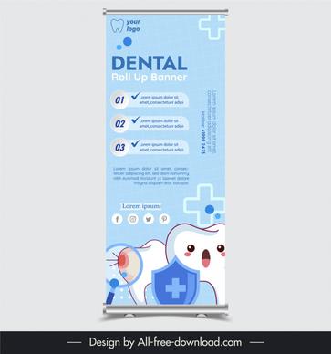dental roll up banner template cute stylized teeth