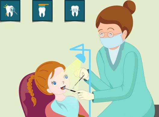 dental work background dentist girl icons cartoon design