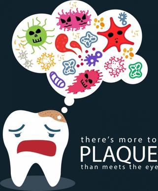 dentistry banner stylized tooth bacteria icons