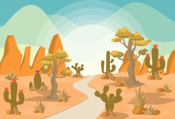 desert landscape drawing colored cartoon design cactus icons