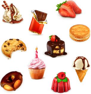 dessert with cupcake and fruits vector