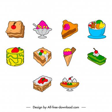 desserts icon sets colorful handdrawn outline