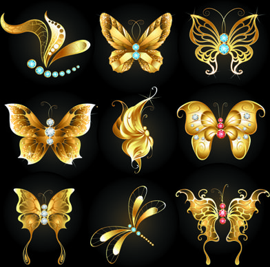 diamond and golden butterflies vector