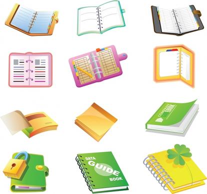 notebook icons colorful modern 3d sketch