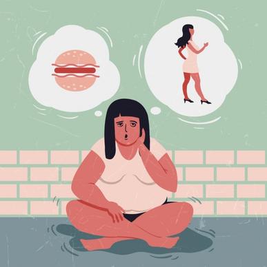 diet background fat woman food thought icons