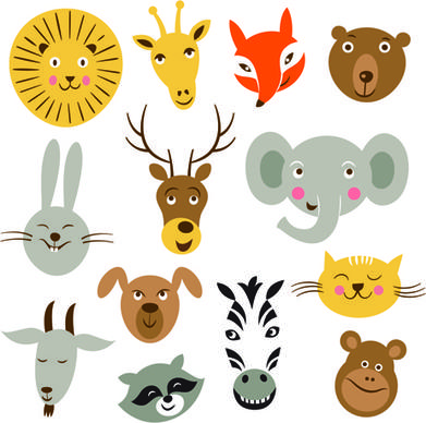 different animals heads vector