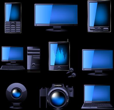 different blue icons appliances design vector