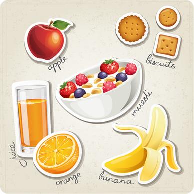 different breakfast food vector icons