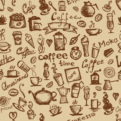 different coffee elements vector background set