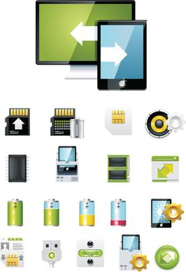 different color electronic icons vector