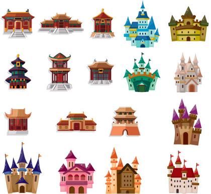 different colored castle vector