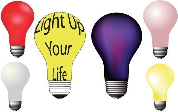Different colour light bulbs free vector