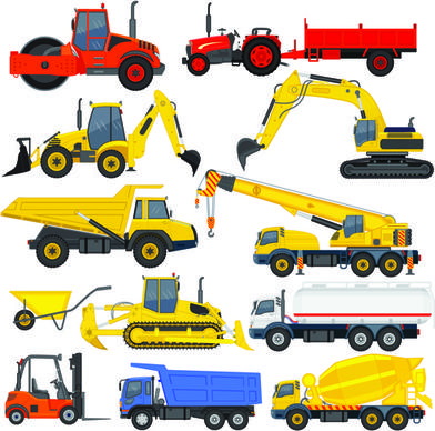 different construction vehicles creative vector