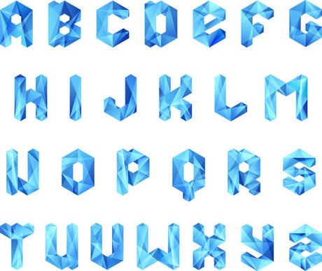 different crystal alphabets mix design vector