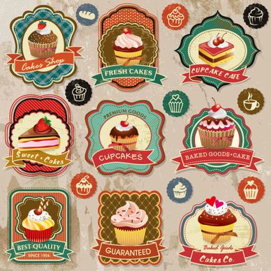 different cupcakes elements label vector