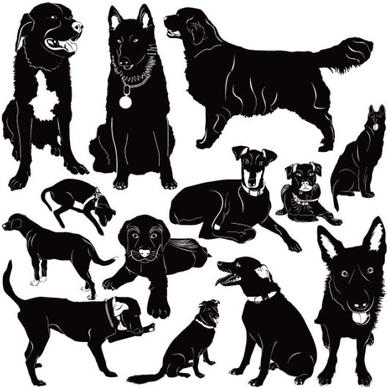 different dog vector silhouettes graphic