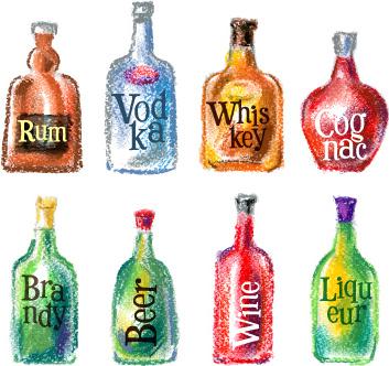 different drink colored drawn vector
