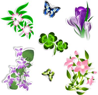 different flower and butterflies vector
