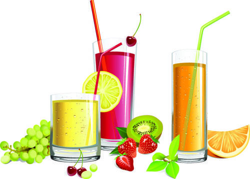 different fruit juice with glass cup vector set
