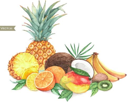 different fruits watercolor vectors design