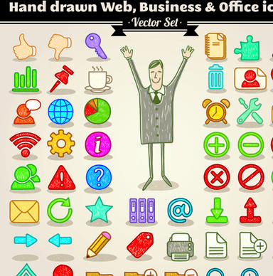 different hand drawn retro icons vector graphic