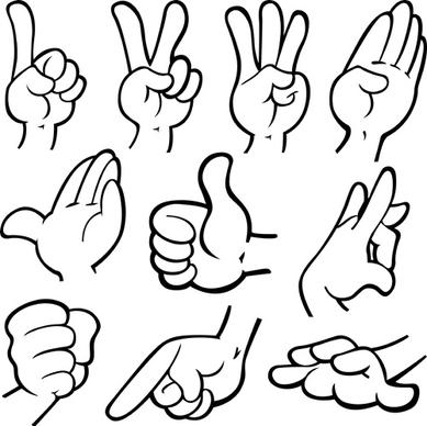 different hand gesture vector set