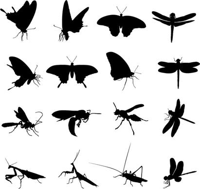 different insect silhouettes creative vector