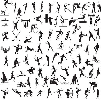 different olympic sports people silhouettes vector