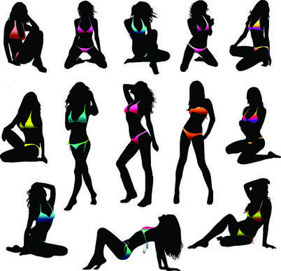 different postures girls vector silhouettes