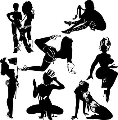 different postures girls vector silhouettes