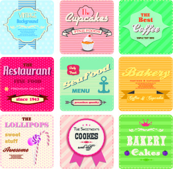 different retro food card vector