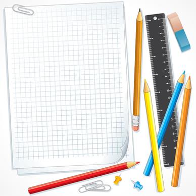 different school supplies vector graphic set