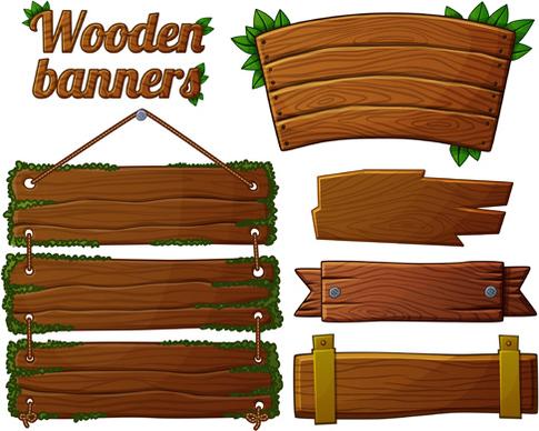 different shapes wooden banners vector