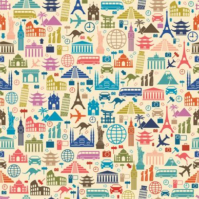 different travel elements pattern vector graphics