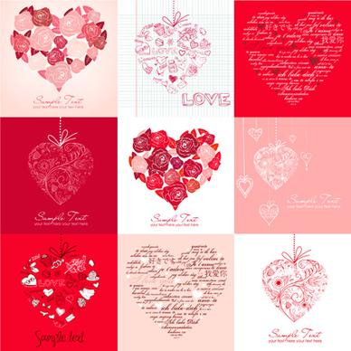 different valentine hearts cards vector