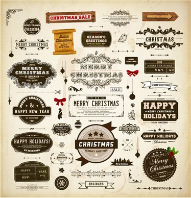 different vintage christmas labels elements vector set