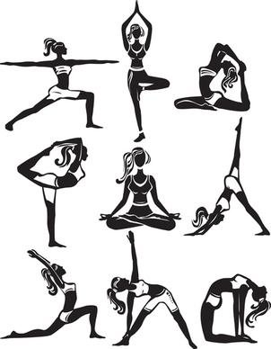 different yoga girl silhouette vector