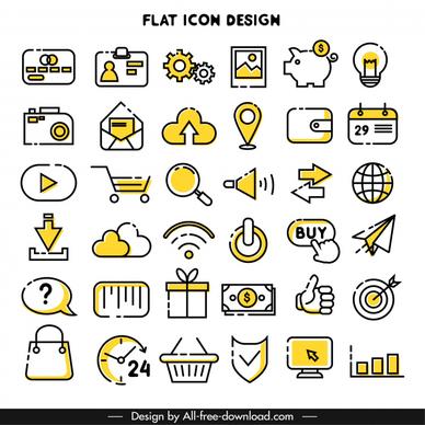 digital icons collection retro simple flat shapes sketch