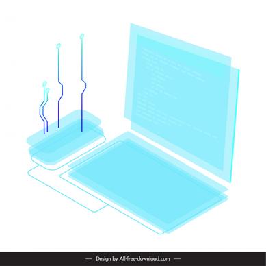 digital laptop business elements modern 3d blurred sketch