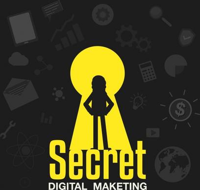 digital marketing background business icons hole silhouette decor