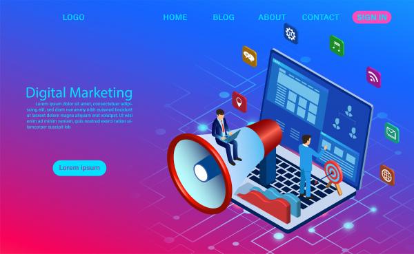 digital marketing concept for banner and website business analysis content strategy and management digital media campaign flat vector illustration with icon