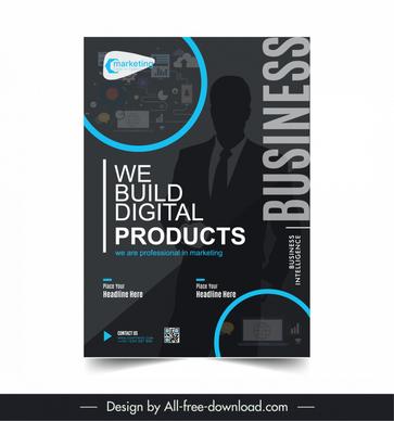 digital marketing poster template modern dark silhouette 